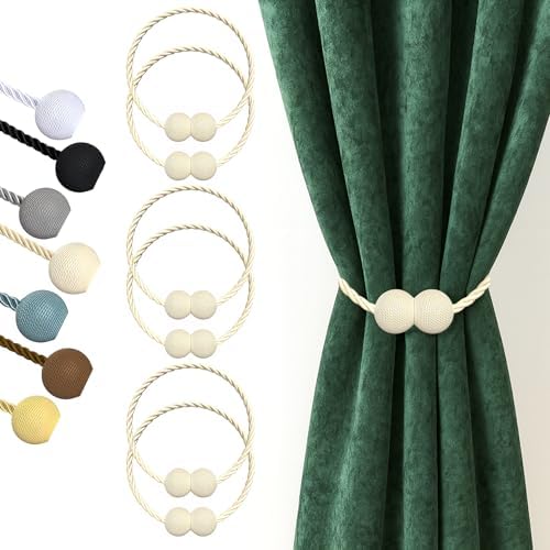 Hion Magnetic Curtain Tiebacks Beige 6pcs, Curtain Holdbacks Hooks Holders by Hion