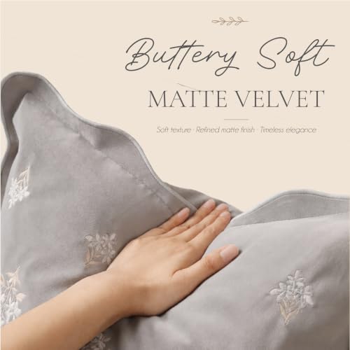 BlissBlush Throw Pillow Cover 20x20, Light Gray Velvet Decorative Pillow Cover - Image 4