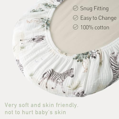 Muslin Bassinet Sheets 2 Pack, Universal Cotton Fitted Baby Mattress Sheet - Image 5