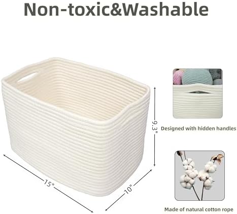 XUANGUO Woven Cotton Rope Storage Baskets 15x10x9.3" 3 Pack White - Image 2