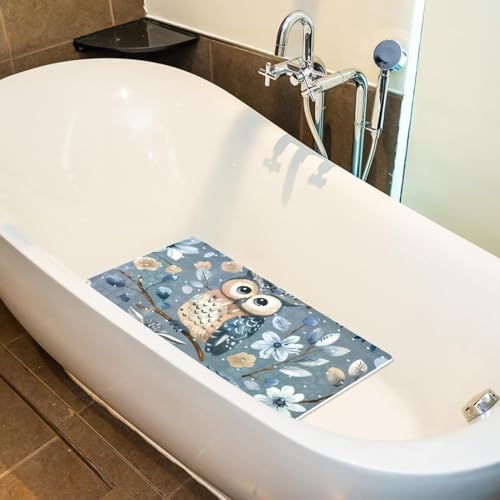 Shower Mat Non Slip 26.8 x 15.1 Inches, Owls Florals Bathtub Mat Shower Stall - Image 5