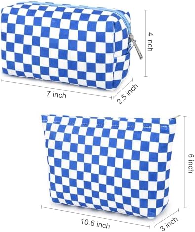 SOIDRAM 2 Pcs Checkered Makeup Bag Large Cosmetic Bag Toiletry Bag Makeup Pouch - Image 3