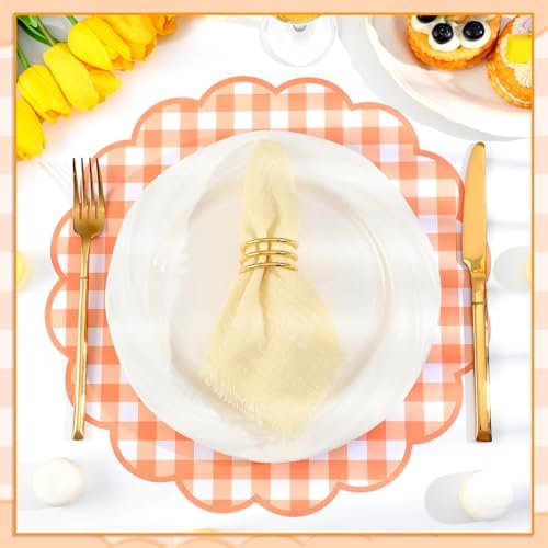 60 Pcs Orange and White Gingham Paper Placemats, Disposable Fall Placemat - Image 3