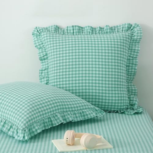 2 Pack Spa Blue White Gingham Euro Pillow Sham Covers 26''x26'' by KMASANIJI