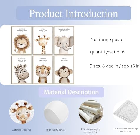 6Pcs Nursery Bible Verse Animal Wall Art Cute Woodland Animals Christian - Image 3