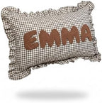 Personalized Frilly Punch Needle Name Throw Pillow – Custom Embroidered Gingham by MiasPillowLab