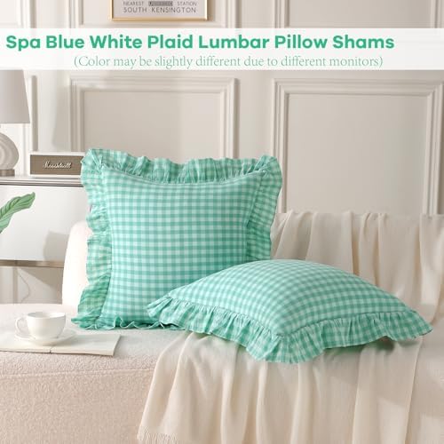 2 Pack Spa Blue Gingham Ruffle Throw Pillow Covers 18''x18'' - Image 2