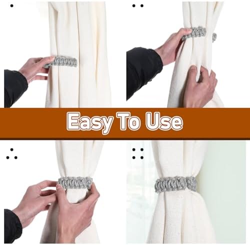 Ptwola 4 Pack Braided Curtain Tiebacks Boho Elegant Rustic Curtain Holdbacks - Image 4