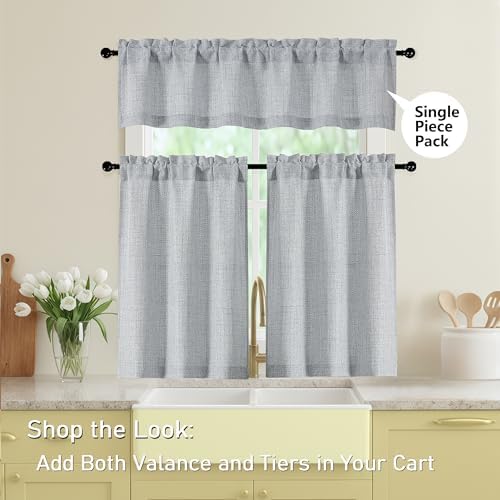 Grey Valances for Windows, Light Filtering Faux Linen Textured Small Short - Image 6