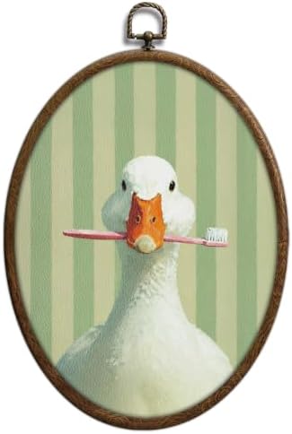 Silly Goose Bathroom Decor, Sage Green Stripe Oval wall Art, Waterproof by Unknown