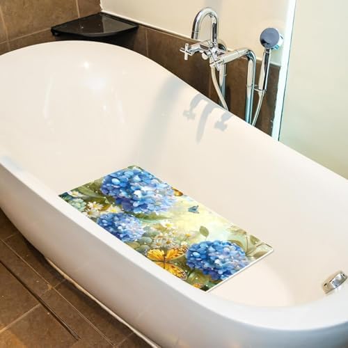 Bathtub Mat Non Slip 26.8x15.1 Inch, Hydrangea Flower Butterflies Shower Mat - Image 5