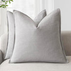 Foindtower Linen Solid Decorative Throw Pillow Covers 20x20 Inch Light Gray by Foindtower