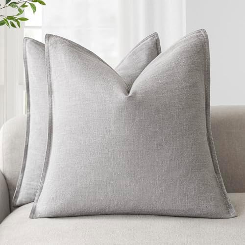 Foindtower Linen Solid Decorative Throw Pillow Covers 16x16 Inch Light Gray by Foindtower
