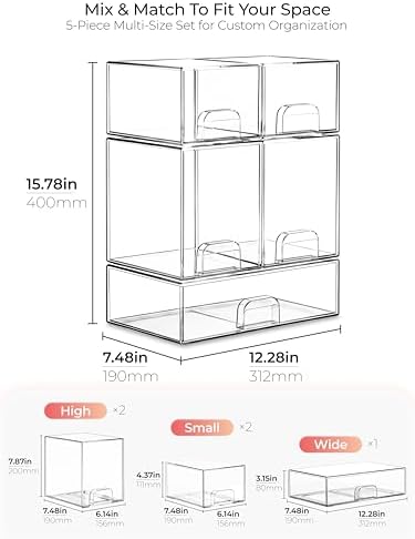 Stackable Storage Drawer Organizers Set of 5 - Image 2