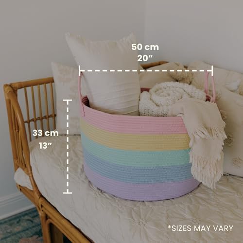 OrganiHaus Rainbow Toy Basket & Blanket Storage Bin, Nursery 20x13" - Image 2