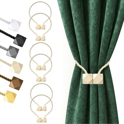 Hion Magnetic Curtain Tiebacks Beige 6pcs, Curtain Holdbacks Hooks Holders by Hion