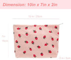 Flat Makeup Bag for Women, Zipper Cosmetic Pouch for Purse, Strawberry Pink - Image 4