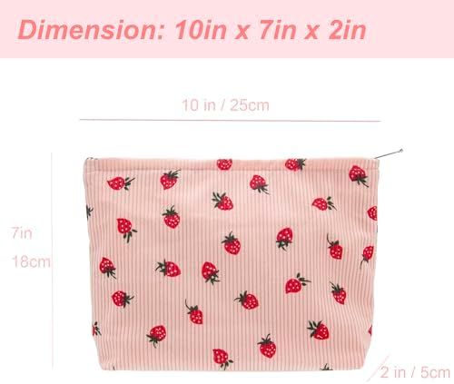 Flat Makeup Bag for Women, Zipper Cosmetic Pouch for Purse, Strawberry Pink - Image 4