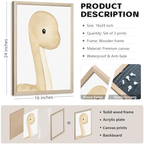 Dinosaur Wall Art Kids Boys Room Canvas Wall Decor Dino Nursery Wall Art - Image 2
