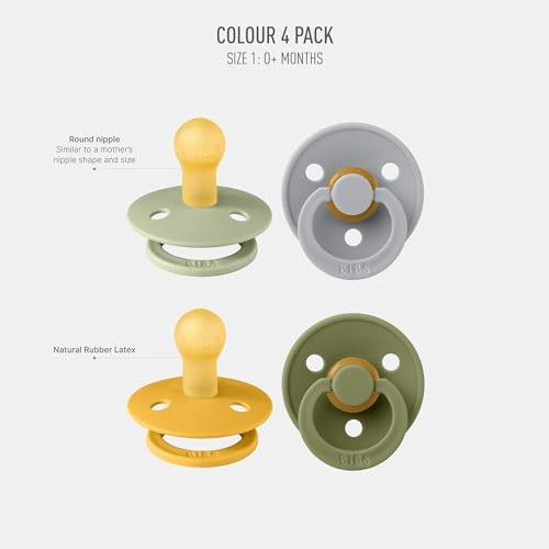 BIBS Pacifiers - Color 4 Pack | Round Nipple Baby Pacifier | BPA Free Natural - Image 2