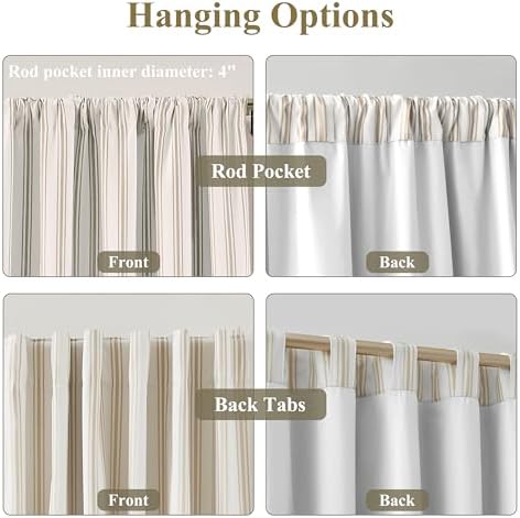 ZJDECOR Beige Stripe Full Blackout Curtains 90 Inch - Image 5