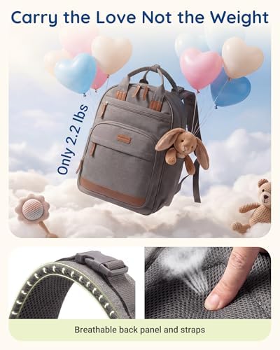 mommore Baby Diaper Bag with Waterproof Changing Pad, Light Gray - Image 4