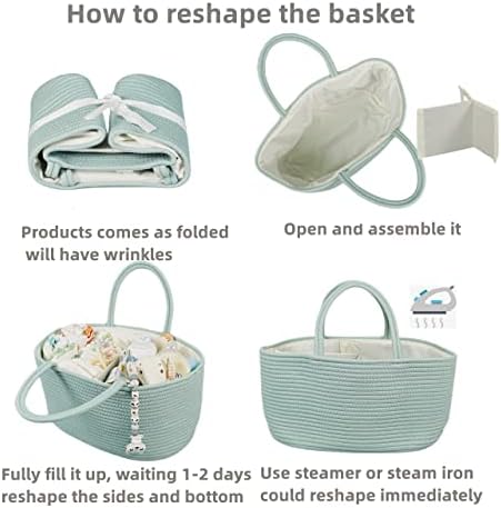 XUANGUO Large Cotton Rope Baby Diaper Caddy Organizer Basket Light Green - Image 7