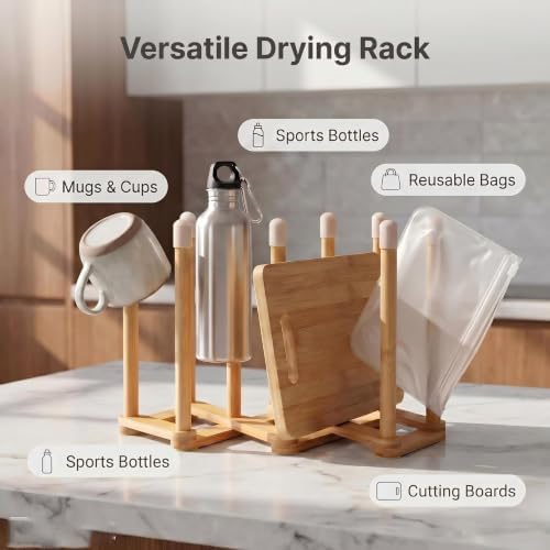 Bamboo Retractable Bottle Drying Rack Cup Dish Drying Racks, Sports Water - Image 7