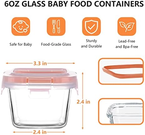 Luvan 6oz Baby Food Storage Containers, Baby Food Containers Glass Stackable - Image 2