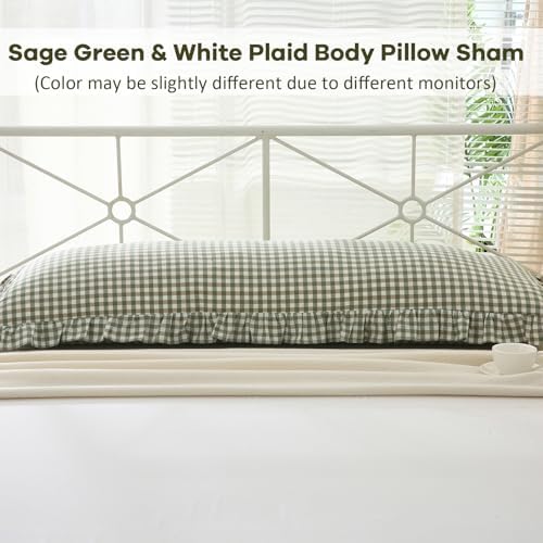 Sage Green White Gingham Ruffle Body Pillow Cover 20"x54" - Image 2