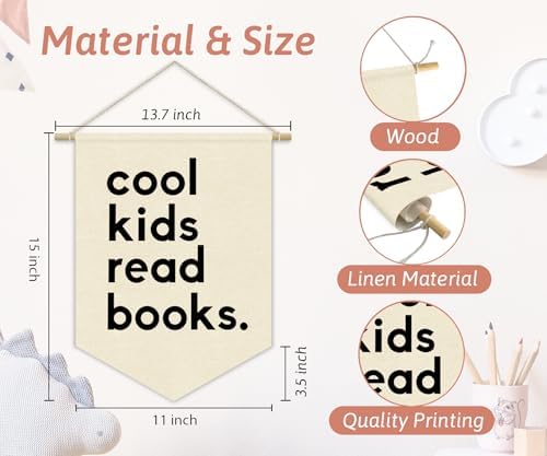 Reading Corner Decor for Classroom Nursery, Cool Kids Read Books Canvas Banner - Image 5