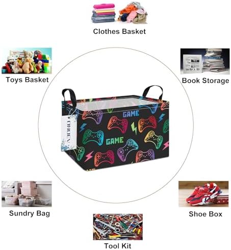 Rectangular Game Controller Storage Bin, Closet Organizer Basket - Image 3