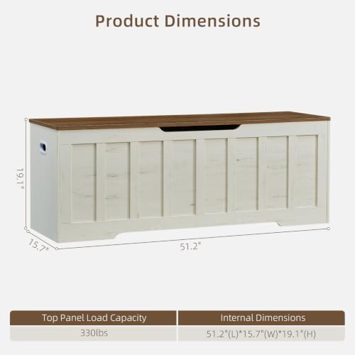 VANKILEY 51.2" Storage Chest Extra Large, Wooden Storage Bench - Image 3