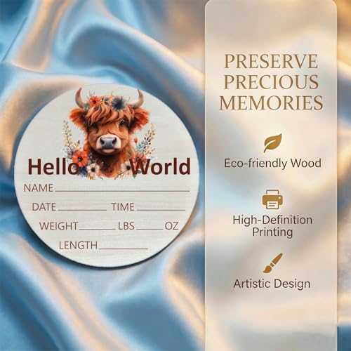 Highland Cow Baby Announcement Sign, Wooden Nursery Name Plaque 6in - Image 2