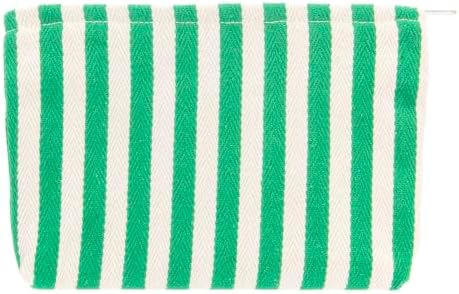 Flat Makeup Bag for Women, Zipper Cosmetic Pouch for Purse, Stripe Green by PAZIMIIK