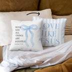 kdqua Blue Bow Christian Pillow Cover 18x18 Double-Sided, Love Like Jesus Bible - Image 3
