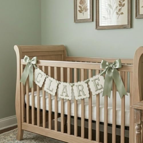 Custom Embroidered Baby Banner, Personalized Baby Name Banner, Scallopped Bow - Image 2