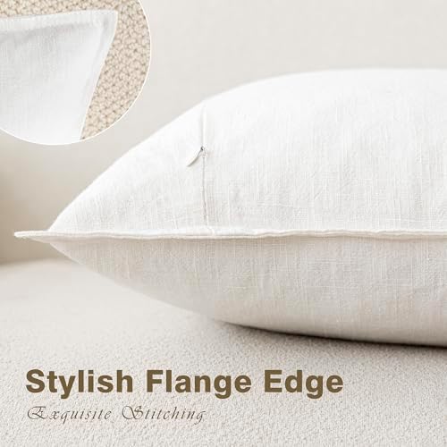 Foindtower Linen Solid Decorative Throw Pillow Covers 16x16 Cream White - Image 3
