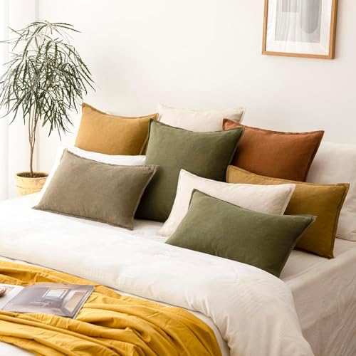 Foindtower Linen Solid Decorative Throw Pillow Covers 20x20 Cream White - Image 7