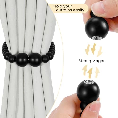 KLOGTSIND Magnetic Curtain Tiebacks, 4 Pack Wood Bead Curtain Holdbacks - Image 2