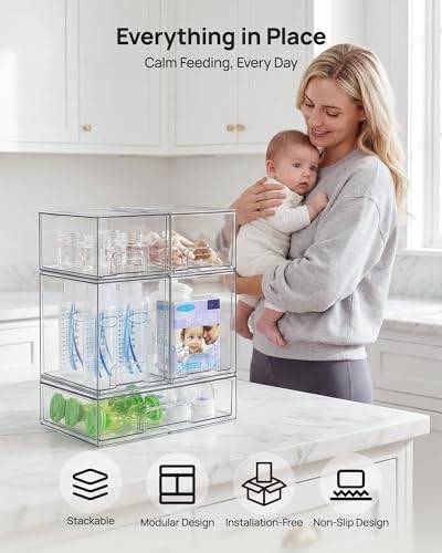 Vtopmart Clear Stackable Storage Drawers Set of 5, Plastic Organizer Bins - Image 4