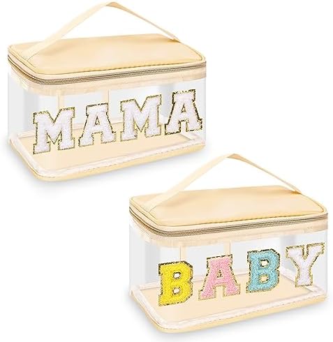2 Pcs Chenille Letter Clear Makeup Bags Mama Baby Pouch, Preppy Patch Makeup by izuzta