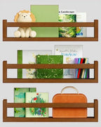 Harwaya Walnut Brown Nursery Book Shelves Wall Mounted, Wooden Floating by Harwaya