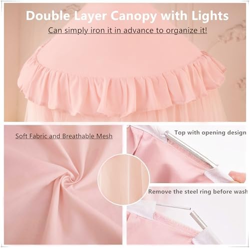Princess Bed Canopy for Girls, Double Layer Canopy Fits Twin/Full Bed - Image 5