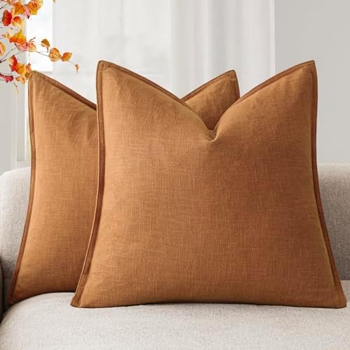 Foindtower Linen Solid Decorative Throw Pillow Covers 16x16 Autumn Orange by Foindtower