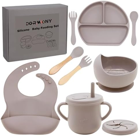 100% Silicone Baby Feeding Set, BPA Free, Divided Plate, Toddler Self Feeding by Dormlony