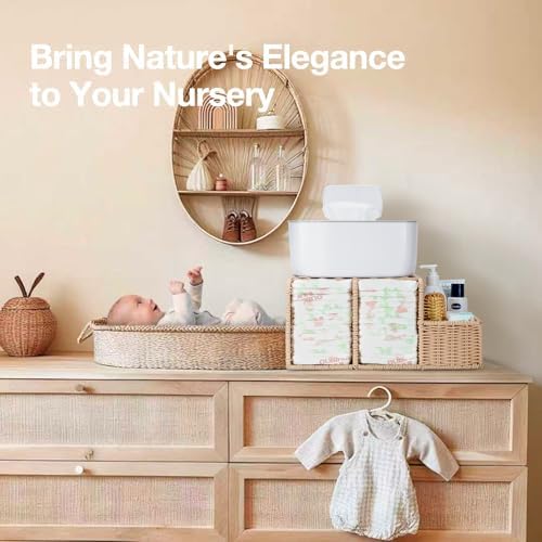 Diaper Caddy Organizer, Hand Rattan Nursery Storage Basket - Image 3