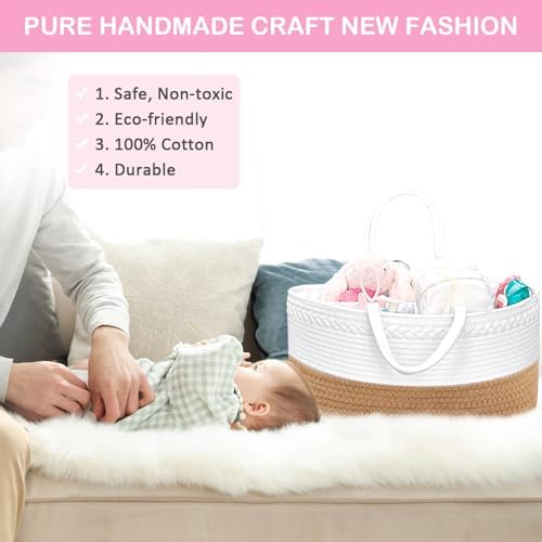 ABenkle X-Large Diaper Caddy Organizer, Boho Rustic Cotton Rope Nursery Baby - Image 4