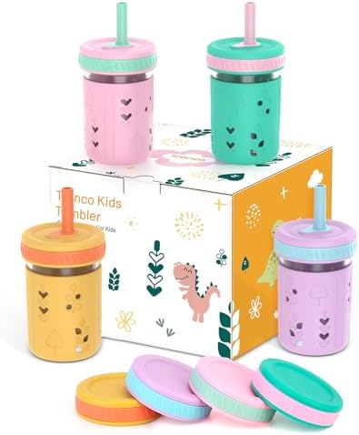 Tronco 8 oz Glass Sippy Cup for Toddlers, Kids Mason Jar Smoothie Cup by Tronco
