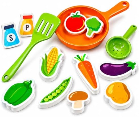 Scoop, Stir & Play Toddler Bath Toy | Floating Foam Veggies, Ladle by HLDWJ